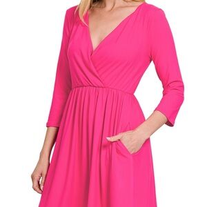 Zenana Outfitters Vibrant Pink Long Sleeve Dress